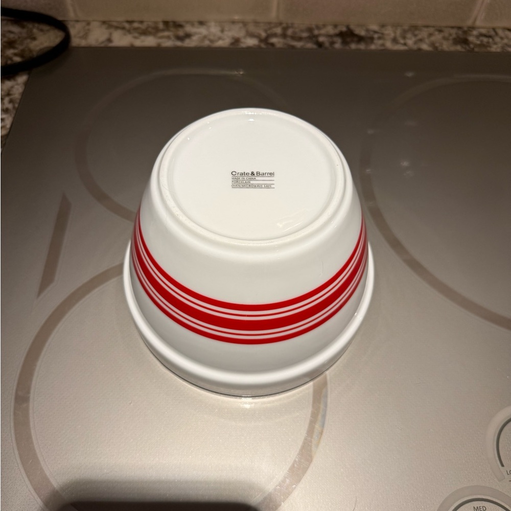 Crate&Barrel Vintage White Bowl with Red Stripes - Picture 3 of 3